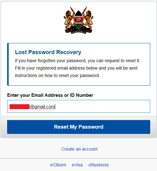 Recovering your eCitizen password using email.