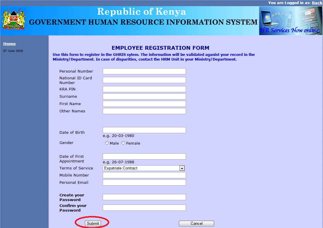Ghris registration form